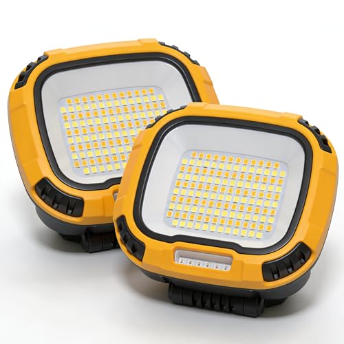 2 Pack Magnetic Work Light Rechargeable 5000Lumens, LED Flood Light with 4 Brightness & 4 Color, 36 Hours Runtime, USB-A Output & Waterproof for Car Repair, Construction, Emergency, Garage, Hurricane