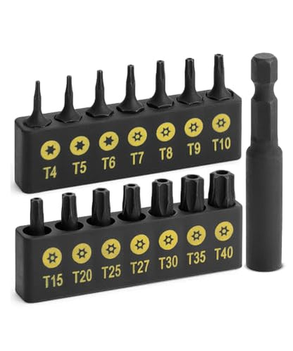 Bates Torx Bit Set, 15 Pieces T4-T40, Tamper Proof Security Star Bits, 1/4 Hex Screwdriver Set - size: 15 pcs, T4-T40, style: Torx Bit Set