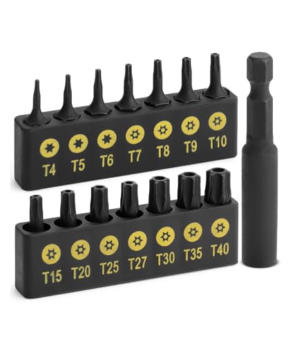 Bates Torx Bit Set, 15 Pieces T4-T40, Tamper Proof Security Star Bits, 1/4 Hex Screwdriver Set - size: 15 pcs, T4-T40, style: Torx Bit Set
