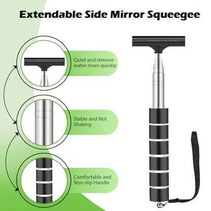 7PCS Windshield Cleaner Tool, Car Windshield Cleaner Tool+Side Mirror Squeegee +3 Microfiber Pads+100ml Spray Bottle+1 Detailing Brush,12-19inches Extendable Handle,180° Rotation