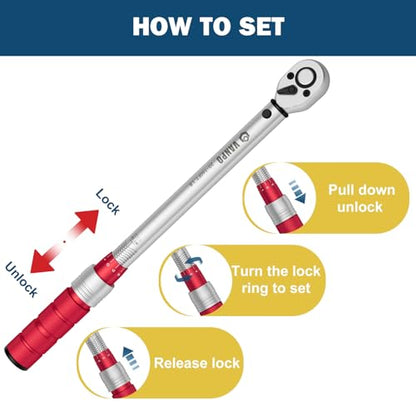 VANPO 3Pcs Torque Wrench 1/4&3/8&1/2"-20-240in-lb, 5-45ft-lb, 20-160ft-lb | ±3% Accuracy, Click, Dual Direction, 72-Tooth Ratchet, for Bike, Motorcycle, Car & Automotive Use