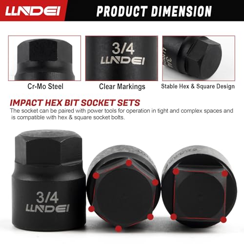 LLNDEI 30PCS 1/4-3/4 SAE/Metric, 3/8 Drive Low Profile Impact Hex Driver Set, 6-19mm, with E-torx Bit Socket Set E8-E20, Square Bit Socket, U-Joint Extension Bar, Cr-Mo, Storage Case
