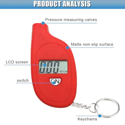 Digital Tire Pressure Gauge, 5-150PSI 4 Unit Settings Car Tire Pressure Monitor with Keychain & LCD Display, High Accuracy Auto Digital Tires Gauge for Car, Truck, Motorcycle (Red) - color: Red