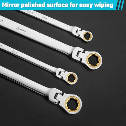 DURATECH 16mm x 18mm Extra Long Flex-Head Ratcheting Wrench, Metric | Anti-Slip, CR-V Steel - size: 16*18mm