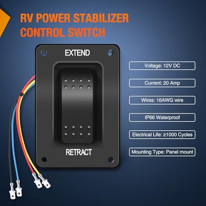 Nilight RV Electric Stabilizer Jack Switch Power Rocker Switches Extend Retract ON Off ON Momentary Waterproof with Harness for Trailer Boat Truck Linear Actuator - color: Momentary EXT RET Switch