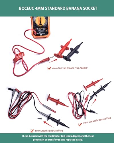 Test Hook Clips Multimeter Leads for 4mm Plug Test Probe, CAT III 1000V/CAT IV 600V, 10A for Electronic Circuit Testing (1 Pair, Red Black)