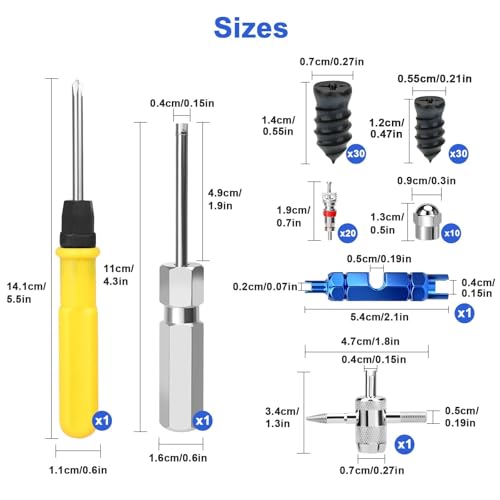Linkstyle Tire Repair Kit, Valve Core Removal Tool Set, 60PCS Screw in Tire Plugs, Screwdriver, for Car Motorcycle Tubeless Bicycle Truck