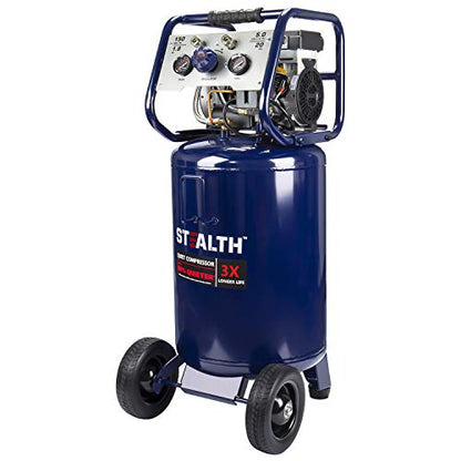 STEALTH 20 Gallon Air Compressor, Ultra Quiet, Oil-Free and Long Life Cycle,1.8 Hp Large Air Compressor with Rubber Wheels (Blue, SAQ-12018) - style: Electronic