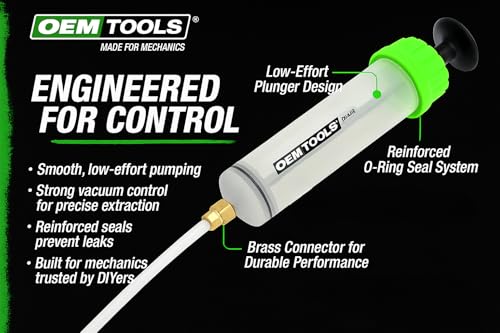 OEMTOOLS 500cc Fluid Extractor and Filler Pump – High-Capacity Precision Vacuum Pump for Brake Fluid, Transmission, Power Steering, and Coolant – Dual-Scale Cylinder, Extension Tubes, service Design - style: 500cc