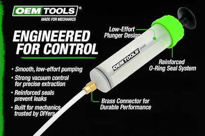 OEMTOOLS 500cc Fluid Extractor and Filler Pump – High-Capacity Precision Vacuum Pump for Brake Fluid, Transmission, Power Steering, and Coolant – Dual-Scale Cylinder, Extension Tubes, service Design - style: 500cc