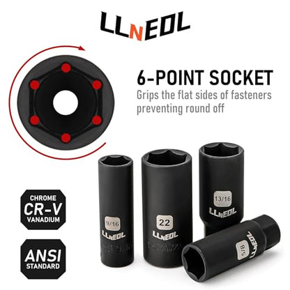 LLNEDL 3/8" Drive Impact Socket Set 95Pcs, Spark Plug Socket (5/8", 13/16"), 6 Point Metric & SAE from 5/16"- 3/4", 8-22mm, CR-V Deep & Shallow Kit with Quick Release Ratchet (72-Tooth) for Home & DIY - color: Red Case