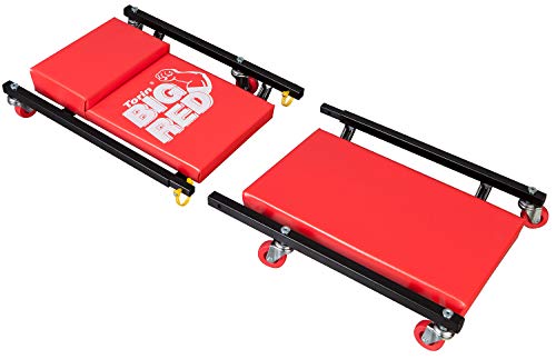 BIG RED 2-Piece Rolling Garage/Shop Creeper: 36" Padded Mechanic Cart with Headrest and 6 Casters, Red - style: Rolling Creeper