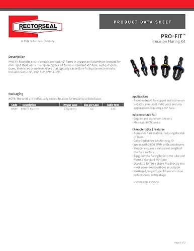 RectorSeal Pro-Fit 87001 Precision Quick Flaring Kit, with 5 Color Coded Bits for Quick & Easy Sizing Identification 1/4" Through 3/4", Creates Leak Free Flares in Seconds, HVAC