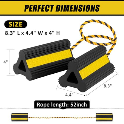 Heavy Duty Wheel Chocks - Wheel Stoppers for Trailer Travel Trailers RV Aircraft Car Camper Truck, Non Slip Rubber Wheel Block with Nylon Rope Yellow Reflective Tape（1 Pair） - color: 1 Pair