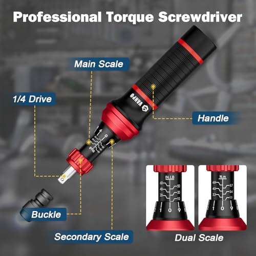 VANPO Torque Screwdriver Set 10-60 in-lb, 99-Piece Torque Driver Kit | with T-Bar & 1/4" Quick-Change Adapter, Adjustable for Scope Mounting, Bicycle & Electronics Maintenance - size: 10-60 in.lb