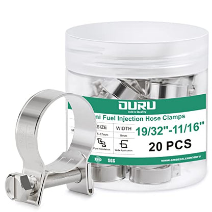 OURU Fuel Line Clamp 304 Stainless Steel,20PCS Adjustable 19/32"-11/16" Dia (15-17mm) Mini Fuel Injection Gas Line Hose Clamps,Pipe Clamp for Automotive,Diesel Petrol Pipe - size: 20PCS 19/32"-11/16" (15-17mm)