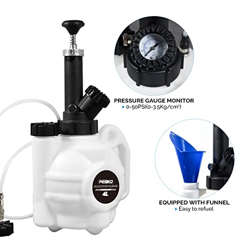 4L Brake Bleeder Kit One Person, Manual Brake Pressure Bleeder | Hand Pump, 0-50Psi Pressure Guage, 1L Brake Bleeder Bottle, For Most European Automotive - size: 4 L Manual Brake Bleeder Kit