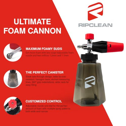 Ripclean Professional Foam Cannon for Pressure Washers – High-Performance Snow Foam Blaster for Car Washing, Detailing, and Cleaning – Adjustable Spray Pattern and 35oz Easy Connect Bottle
