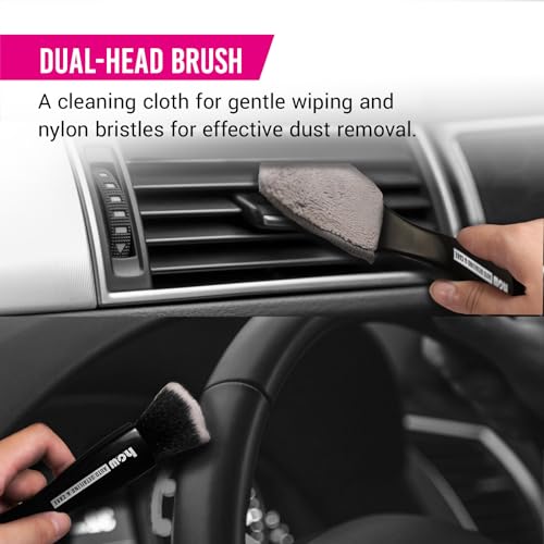 H.O.W 3PCS Car Interior Detailing Brushes Kits Automotive Cleaning Dual Head Brush for Air Vent Seat Crevice Dashboard Leather Air Conditioner