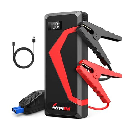 Portable Car Jump Starter, 4150A Peak Portable Car Battery Charger, 12V Battery Jump Box for Motorcycle, Truck Up to 12L Diesel, LED Light for Roadside Emergency Kit (Red)