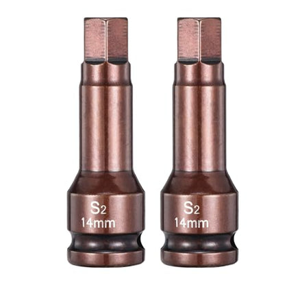 HARFINGTON 2pcs Impact Hex Bit Socket 1/2" Drive 14H (14mm) Hex Bits 3" Length S2 Steel Metric Impact Wrench Socket Adapter Tool for Automotive Repair Industrial Construction and Home DIY - size: H14 x 1/2" x 3"