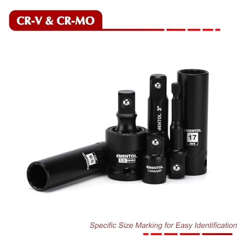 EMENTOL 32PCS 1/2" Drive Socket Set, Deep Impact Sockets, SAE(3/8"-1") and Metric(10-24mm), Including Extension Bars, Universal Joint, Drill&Socket Adapter, 12 Point Design, Cr-V Steel - size: 1/2" Drive Metric(10-24mm) & SAE(3/8"-1"),Deep