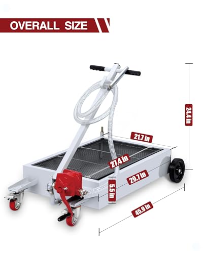 Garvee 15 Gallon Low Profile Oil Drain Pan with 8ft Hose, Rolling Oil Drain Cart with Folding T Handle, Heavy-Duty Waste Oil Evacuator for Car, Truck, Bus, RV, Garage | Rolling Oil Drain Cart with Folding T Handle, Heavy-Duty Waste Oil Evacuator for Car,