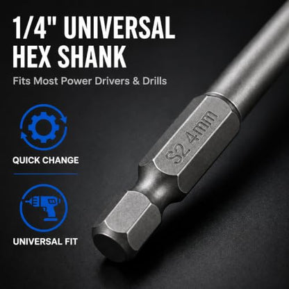 VESTTIO Ball End Hex Allen Wrench Bit Set, 5-Piece, 4-Inch, Magnetic S2 | Industrial S2 alloy steel, 1/4 inch hex shank, magnetic tips, metric size, design for power screwdriver drill impact driver - size: 5 BALL / 4 inch