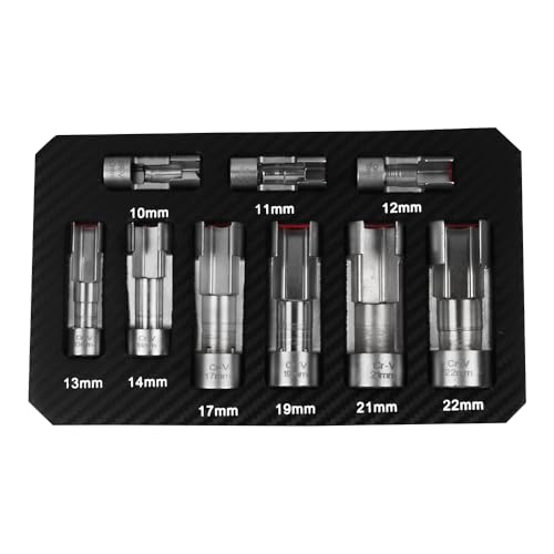 RULLINE 3/8" 1/2" Diesel Injector Fuel Line Socket Wrench Set 10-22mm for Thermo Switches, Fastener on Bent Pipes, EGT Sensor, ect.