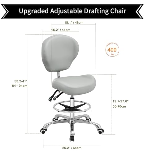 Kaleurrier Office Drafting Chairs with Backs,Adjustable Height | Ergonomic,Heavy Duty,Tall Office Chairs for Art Studio Standing Desk Kitchen Garage Shop Massage Lab Dental Hair Salon Guitar - color: Grey
