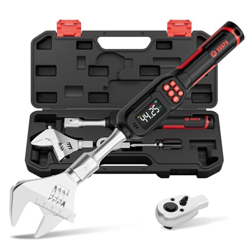 VANPO Adjustable Digital Torque Wrench, 2.2-44.3 Ft.lb/3-60Nm, ±2% Accuracy | Electronic Torque Wrench with 42mm Jaw and 3/8" Drive Ratchet, Buzzer, Vibration and LED Indicator for HVAC and Motorcycle - size: 2.2-44.3 Ft.lb/3-60 Nm(9×12mm)