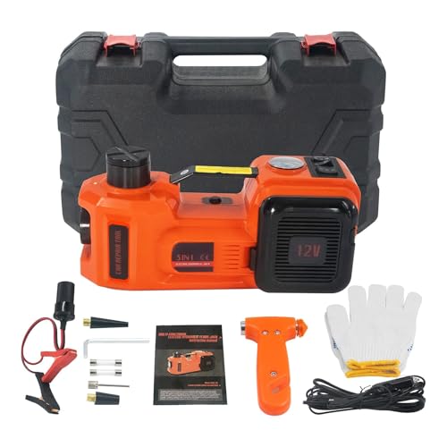 E-HEELP Electric Car Jack 5Ton 12V Kit Hydraulic (Lifting Range: 6.1~17.7 inch) with Inflator Electric Jack for Car SUV Sedan MPV Change Tires Garage Repair Emergency Kit