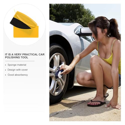 UKCOCO 2pcs Car Tire Waxing Brush with Lid Auto Polishing Sponge Applicator Pads for Wheel Cleaning and Tire Shine Sturdy Yellow Sponge Set for Car Detailing