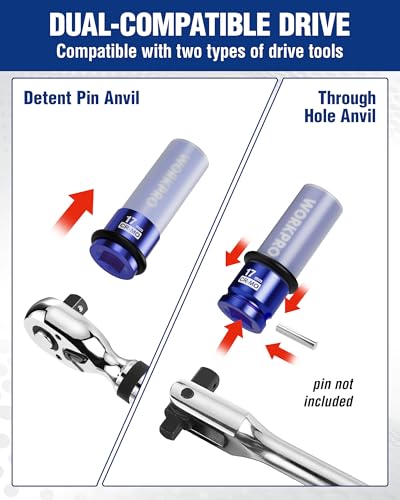 WORKPRO 1/2" Drive Lug Nut Impact Duty Socket Set, 4 Pieces 17-19-21-22mm Deep Thin Wall Socket Set, Made of Premium Cr-Mo Steel, Non-Marring Lug Nut Wheel Sockets for Car - size: 1/2" DR x 4pcs (17/19/21/22mm)