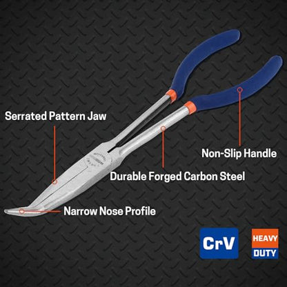 11'' Extra Long Needle Nose Pliers for Narrow and Limited Spaces | 45-Degree Angled Nose, Long Reach Design, CRV Steel, Comfortable Grip, for Mechanics, Electricians, DIYers and Homeowners - style: 11'' 45 Degree Angle