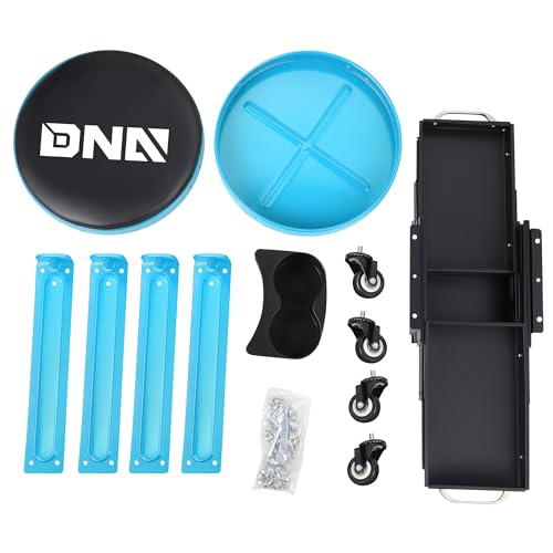 DNA Motoring Round Mechanics Roller Seat Creeper Stool with Padded Cushion, Tool Storage Drawer & Tray, 300 Lbs Max Weight Capacity, Blue, TOOLS-00492 - color: Blue