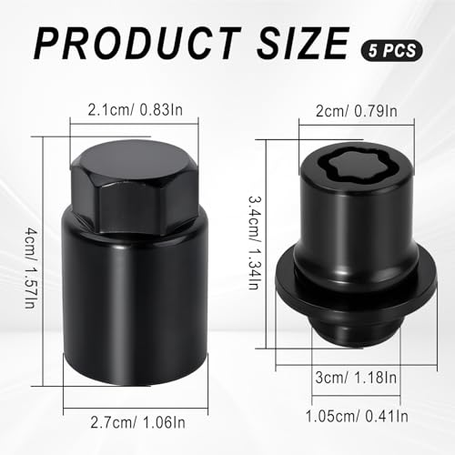 00276-00900 Wheel Lock Lug Nuts Set, 4 PCS Anti-Theft M12 x 1.5 Wheel Locks Lug Nuts and 1 PC Removal Key Socket, Compatible with 2001-2022 Toyota Camry Avalon C-HR Celica Corolla (Black)