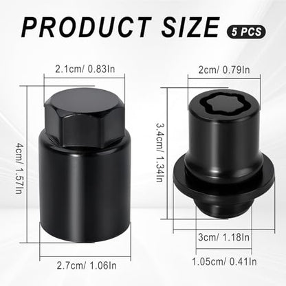 00276-00900 Wheel Lock Lug Nuts Set, 4 PCS Anti-Theft M12 x 1.5 Wheel Locks Lug Nuts and 1 PC Removal Key Socket, Compatible with 2001-2022 Toyota Camry Avalon C-HR Celica Corolla (Black)