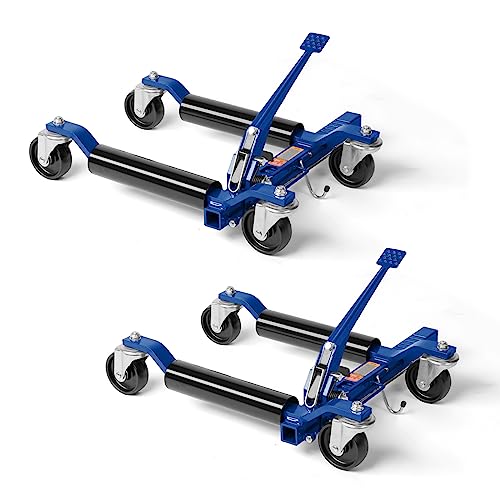 TUFFIOM Car Wheel Dolly Jack Set of 2, Mechanical 1500-lbs Car Skates, 12'' Wheel Vehicle Positioning Jack, Heavy Duty Rollers with Ratcheting Foot Pedal for Tire Auto Repair Moving, Blue - color: Blue, Set of 2