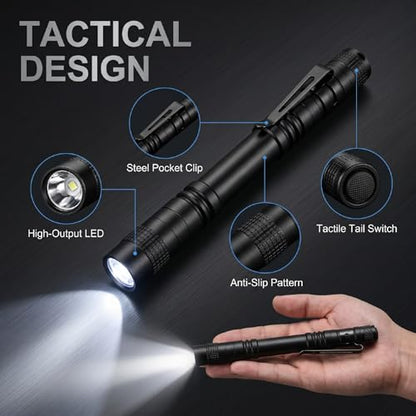 4-Pack Mini Flashlight, Powerful Small Led Pocket Flashlights with Clip | 2×AAA Battery Powered Portable Pen Light for Emergency Repair Camping Walking and Outdoor, 5.2" (Battery Not Include Long) - size: Long