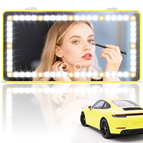 SINGARO Car Sun Visor Vanity Mirror - Rechargeable Makeup Mirror with 60 LEDs, 3 Light Modes & Dimmable Touch Control for Cars, Trucks, SUVs, Car Interior Accessories for Women (Yellow) - color: Yellow, size: 1PCS