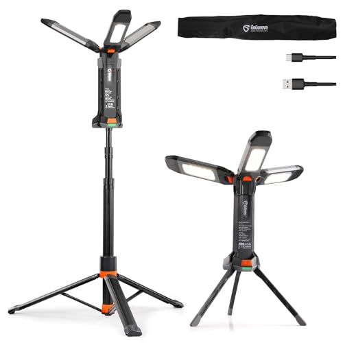 gogonova 2026 Rechargeable Work Light with Stand, 4 in 1 Cordless Camping Light, 700/1200/2200 Lumens, 4000/6500K Dimmable LED Work Lamp with Detachable Tripod（Grey） - color: Gray