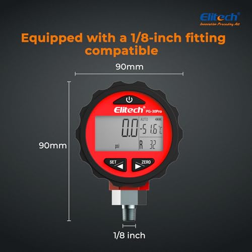 Elitech PG-30Pro Refrigeration HVAC Digital High Pressure Gauge 87 Refrigerants-14.5-800 PSI 1/8'' NPT - size: -14.5-800 PSI, style: 1/8'' NPT