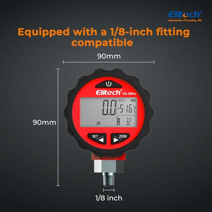 Elitech PG-30Pro Refrigeration HVAC Digital High Pressure Gauge 87 Refrigerants-14.5-800 PSI 1/8'' NPT - size: -14.5-800 PSI, style: 1/8'' NPT