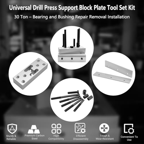 Universal Drill Press Support Block Plate Tool Set Kit, 30 Ton – Bearing and Bushing Repair Removal Installation - color: Silver