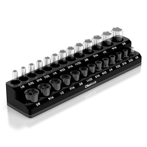 Olsa Tools Magnetic Socket Organizer - 1/4-Inch Drive SAE Socket Holder with Strong Magnets - Professional Tool Holder and Organizer - Stores up to 26 Sockets - Black - Part: 1542 - color: Black, Sae, size: 1/4-Inch Drive, SAE