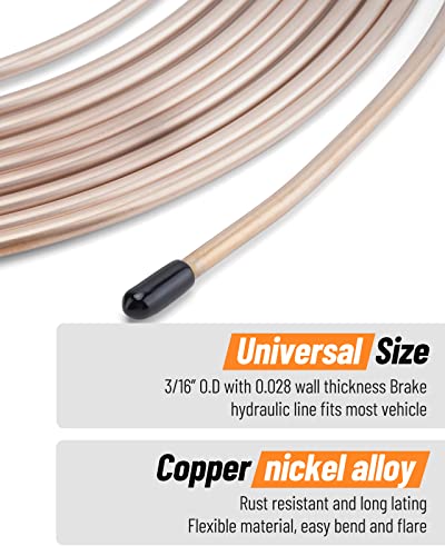 25 ft 3/16" Copper-Nickel Alloy Non-Magnetic Brake Line Kit (Includes 16 Fittings and 4 Unions Brake Line Fittings) + Brake Line Double & Single Flaring Tool Kit