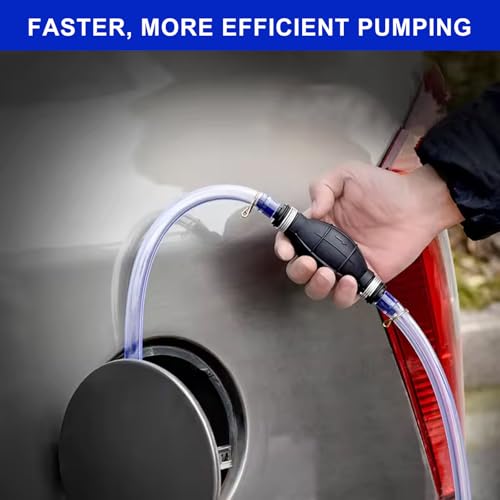 Gas Siphon Hose Pump, Portable Rubber Liquid Hand Pump Kit with PVC Hose & Pinch Clip, High Flow Manual Fuel Transfer Pumps for Petrol Oil Diesel Gasoline, Car Accessories