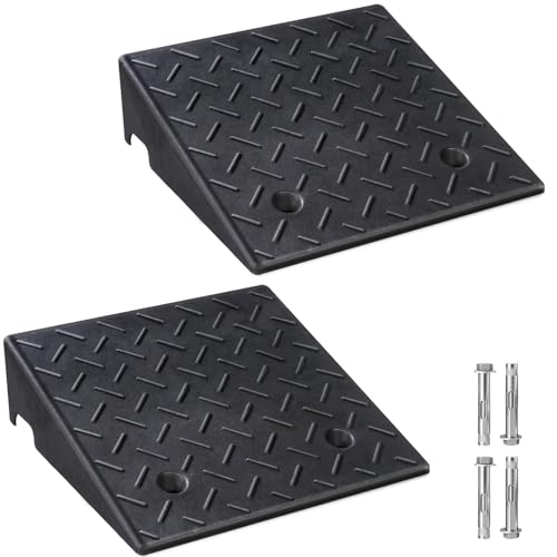 PZ 2PCS Rubber Curb Ramps for Driveway, 7 1/8" Rise Heavy Duty Car Ramp 7000 LBS Capacity 19.69"Lx 19.69"W Non-Slip Portable Shed Threshold Ramps for Doorways Sidewalk Scooters Wheelchairs Motorcycles - size: 7 1/8“ Rise