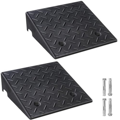 PZ 2PCS Rubber Curb Ramps for Driveway, 7 7/8" Rise Heavy Duty Car Ramp 7000 LBS Capacity 19.69"Lx 19.69"W Non-Slip Portable Shed Threshold Ramps for Doorways Sidewalk Scooters Wheelchairs Motorcycles - size: 7 7/8“ Rise
